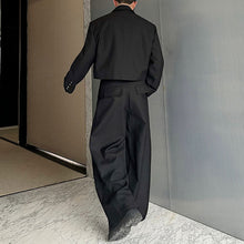 Load image into Gallery viewer, Deconstructed Lace-Up Cropped Blazer Contrast Leather Drawstring Wide-Leg Pants Two-Piece Set