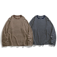 Load image into Gallery viewer, Japanese Waffle Knit Striped Loose Long Sleeve T-shirt