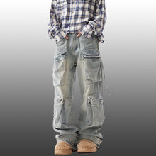 Load image into Gallery viewer, American Retro Pleated Three-dimensional Large Pocket Pants