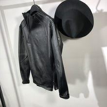 Load image into Gallery viewer, Leather Stand Collar Zippered Irregular Sweatshirt