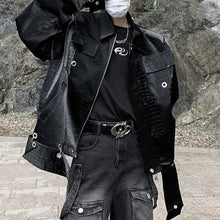 Load image into Gallery viewer, Metallic Deconstructed Leather Glossy Shoulder Padded Jacket