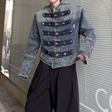 Load image into Gallery viewer, Mandarin Collar Button Detail Denim Jacket