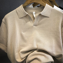 Load image into Gallery viewer, Ice Silk Hollow Pattern Knitted Lapel Polo Shirt