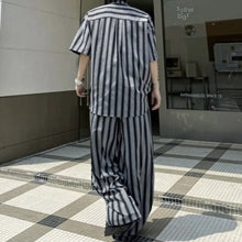 Load image into Gallery viewer, Striped Faux Two-Piece Shirt Wide-Leg Pants Two-piece Set