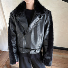 Load image into Gallery viewer, Artificial Fur Patchwork Leather Short Jacket