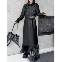 Load image into Gallery viewer, Fringed PU Leather Skirt