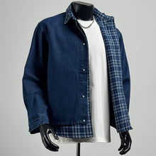 Load image into Gallery viewer, Fake Two-piece Plaid Patchwork Shirt