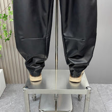 Load image into Gallery viewer, PU Loose Stitching Straight Harem Pants