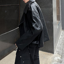 Load image into Gallery viewer, PU Leather Lapel Side Pocket Jacket