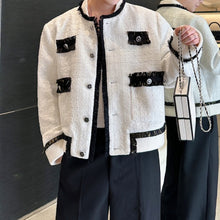 Load image into Gallery viewer, Round Neck Patchwork Raw Edge Suit Jacket