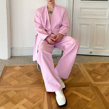 Load image into Gallery viewer, Pink Collarless Suit Jacket Loose Casual Pants Two-piece Suit