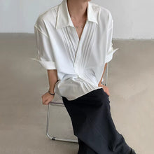 Load image into Gallery viewer, Pleated V-Neck Casual Mid-Length Sleeve Shirt