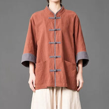 Load image into Gallery viewer, Cotton Linen Three Quarter Sleeve Frog Button Taichi Shirt