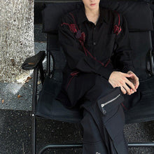 Load image into Gallery viewer, Black Long-sleeved Shirt with Rose Pattern