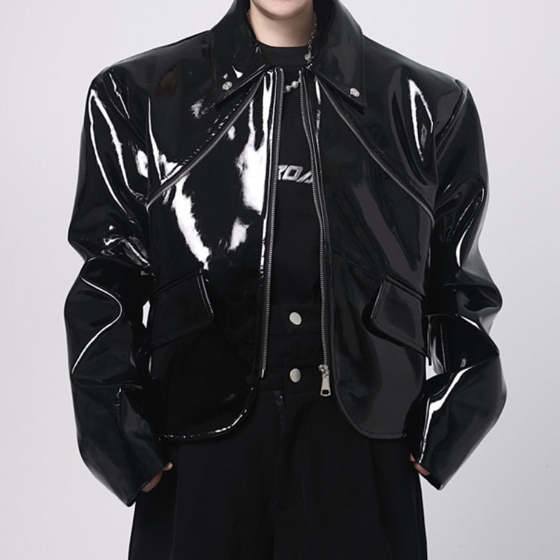 PU Glossy-leather Cropped Jacket