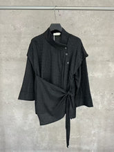 Load image into Gallery viewer, Textured Slanted Placket Tie-Strap Fake Two-Piece Shirt