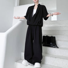 Load image into Gallery viewer, Stand-up Collar Drape T-shirt Casual Wide-leg Trousers Two-piece Suit