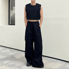 Load image into Gallery viewer, Rivet Button Sleeveless T-Shirt Detachable Wide-Leg Pants Set
