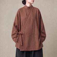 Load image into Gallery viewer, Cotton Textured Cross Collar Wrap Side Tie Loose Cardigan