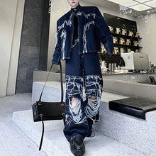 Load image into Gallery viewer, Fringed Denim Jacket and Ripped Jeans Two-piece Set