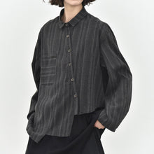 Load image into Gallery viewer, Women’s Striped Slanted Placket Irregular Hem Shirt