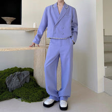 Load image into Gallery viewer, Violet Pearl-trimmed Short Suit Jacket and Straight-leg Trousers Two-piece Set