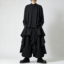 Load image into Gallery viewer, Japanese Asymmetrical Layered Ruffle Fluid Draped Wide-leg Skirt-pants