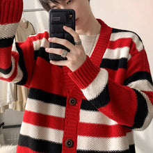 Load image into Gallery viewer, Retro Contrast Striped V-neck Drop Sleeve Sweater