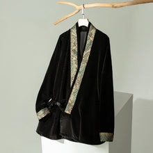 Load image into Gallery viewer, Gold Velvet Cross Collar Wrap Slanted Placket Loose Hanfu Cardigan