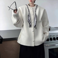 Load image into Gallery viewer, French Scarf-embellished Knitted Cardigan