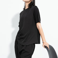 Load image into Gallery viewer, Draped Hem Pleated Patchwork T-shirt