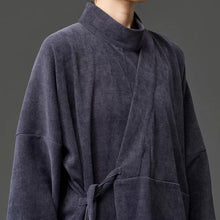 Load image into Gallery viewer, Corduroy Curved Collar Diagonal Placket Loose Hanfu Cardigan