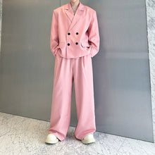 Load image into Gallery viewer, Double Breasted Blazer Draped Wide-leg Trousers Two-piece Set
