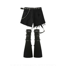 Load image into Gallery viewer, High Waist Frayed Jeans Leather Buckle Flared Pantyhose