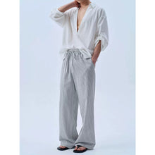 Load image into Gallery viewer, Striped Loose Straight Leg Linen Casual Pants