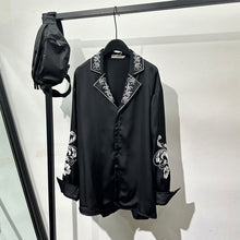 Load image into Gallery viewer, Satin Silky Embroidered Drape Long Sleeve Shirt