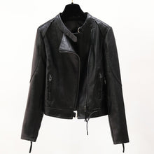 Load image into Gallery viewer, Short Slim Stand Collar PU Leather Jacket