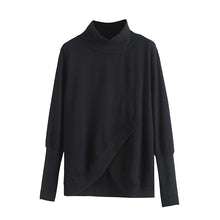 Load image into Gallery viewer, Women's Turtleneck Asymmetrical Wrap Front Paneled Long Sleeve T-shirt