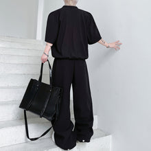 Load image into Gallery viewer, Stand-up Collar Drape T-shirt Casual Wide-leg Trousers Two-piece Suit