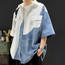 Load image into Gallery viewer, Denim Patchwork Short-sleeved Casual Shirt