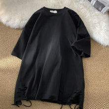 Load image into Gallery viewer, Ripped Solid Color Round Neck T-shirt