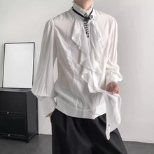 Load image into Gallery viewer, French Retro-fitted Ruffle Draped Shirt
