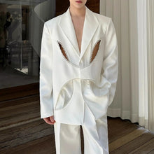 Load image into Gallery viewer, Pearl-embellished Hollow Suit Jacket Straight-leg Trousers Two-piece Suit