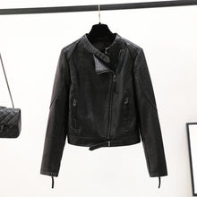 Load image into Gallery viewer, Short Slim Stand Collar PU Leather Jacket