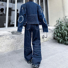 Load image into Gallery viewer, Fringed Denim Jacket and Ripped Jeans Two-piece Set