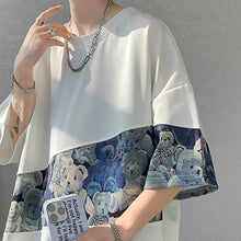 Load image into Gallery viewer, Bear Contrast Patchwork Short-sleeved Shirt