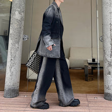 Load image into Gallery viewer, Retro Gradient Large Lapel Denim Suit Wide Leg Suit