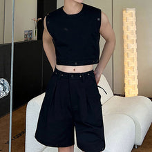 Load image into Gallery viewer, Rivet Button Sleeveless T-Shirt Detachable Wide-Leg Pants Set

