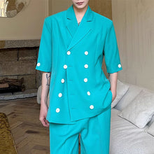 Load image into Gallery viewer, Double-breasted Three-quarter Sleeve Straight-leg Trousers Two-piece Suit