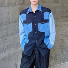 Load image into Gallery viewer, Denim Patchwork Contrasting Lapel Shirt
